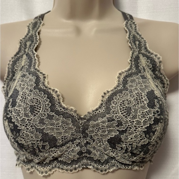 Felina Womens Lace Bralette Scalloped Edge Two Tone Gray Cream Size Small - Picture 1 of 8